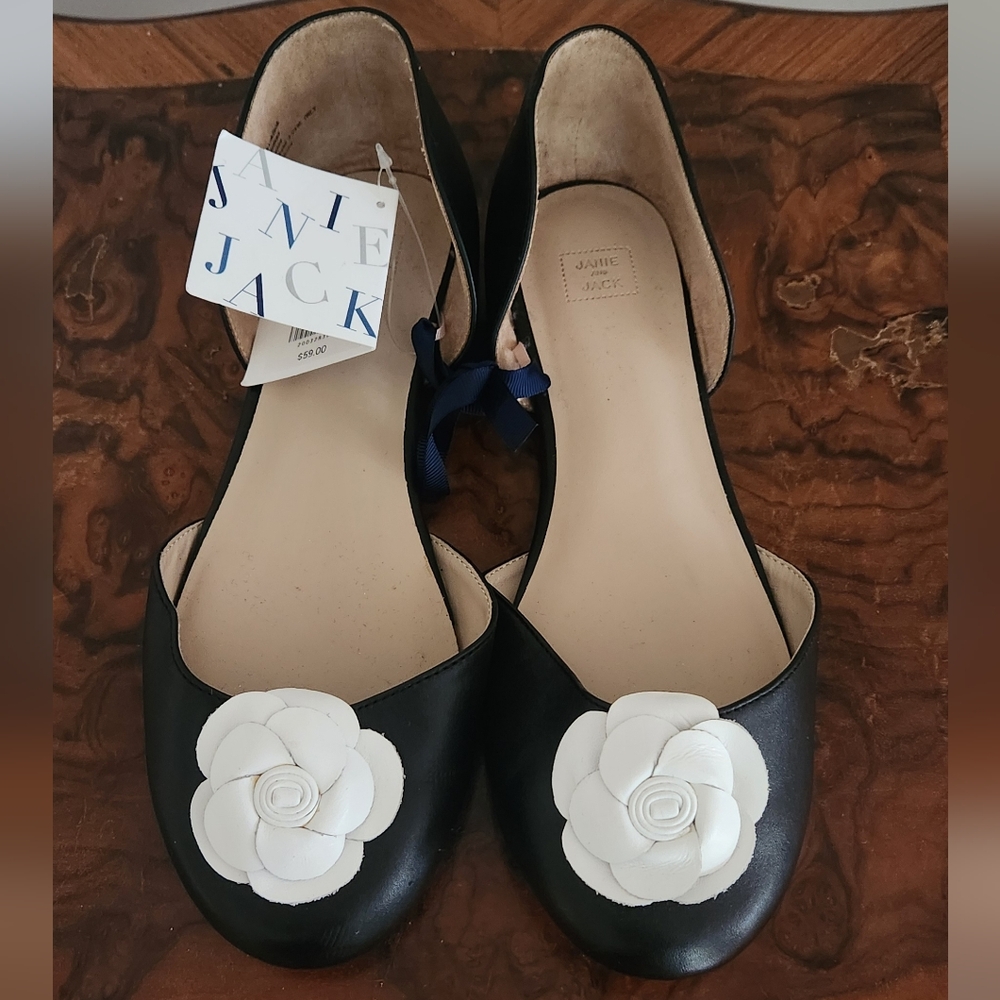 Janie and Jack Girl's Black Shoes with Floral Accent